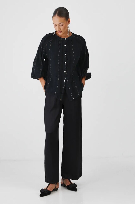 Bluzka lniana damska oversize z fakturą kolor czarny RW24.BDD570 czarny RW24