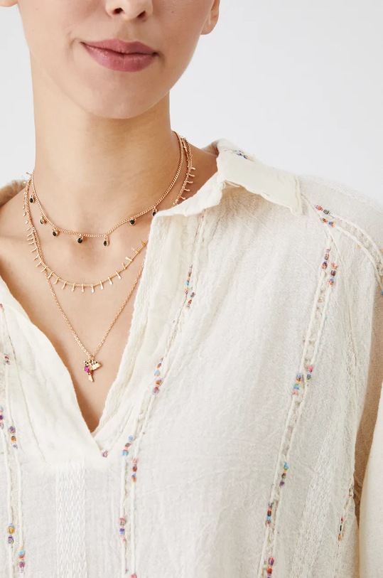 Bluzka lniana damska oversize z fakturą kolor beżowy RW24.BDD571 beżowy