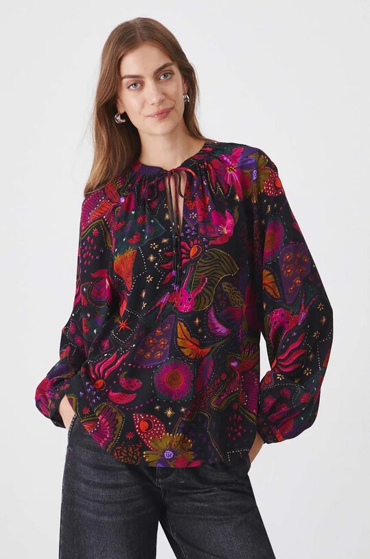 Bluzka damska regular wzorzysta kolor czarny RW24.BDD601 czarny RW24
