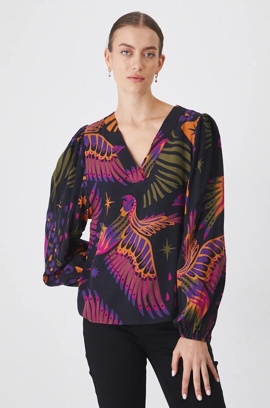 Bluzka damska regular wzorzysta kolor czarny RW24.BDD607 czarny RW24