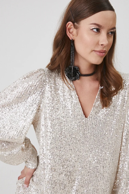 Bluzka damska z cekinami kolor beżowy beżowy RW24.BDDA03