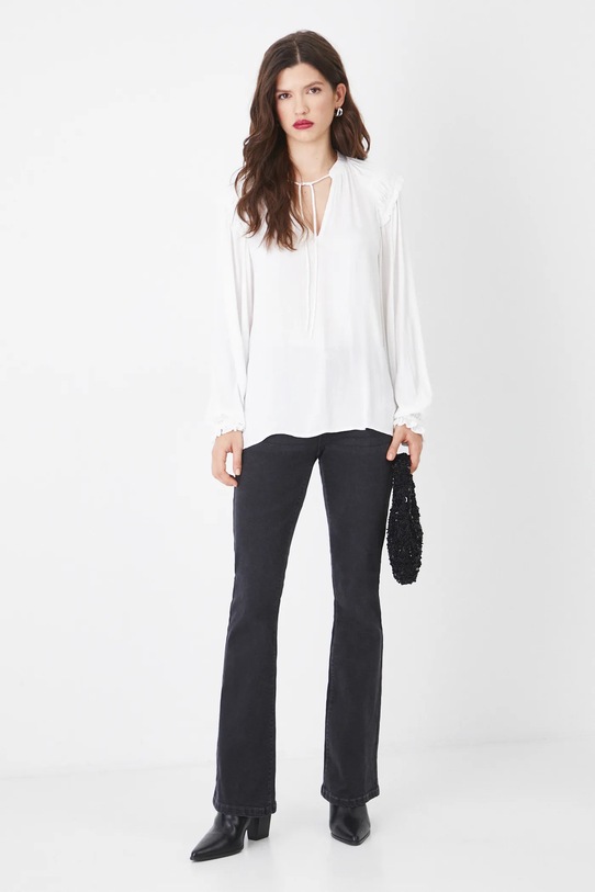 Bluzka damska regular z ozdobnymi falbanami kolor biały RW24.BDDA08 biały RW24