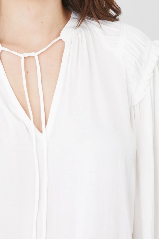 Bluzka damska regular z ozdobnymi falbanami kolor biały RW24.BDDA08 biały