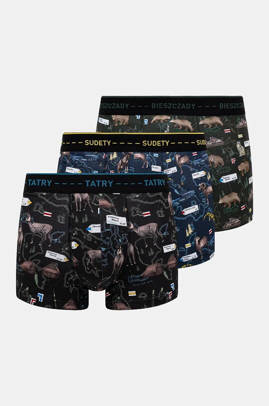Bokserki bawełniane męskie z domieszką elastanu z motywem górskim (3-pack) kolor multicolor dzianina multicolor RW24.BIM710