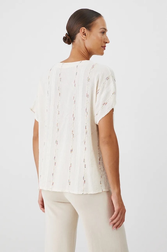 Odzież Bluzka lniana damska oversize z fakturą kolor beżowy RW24.BKD570 beżowy