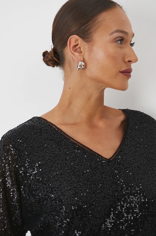 Bluzka damska z cekinami kolor czarny czarny RW24.BKDA03