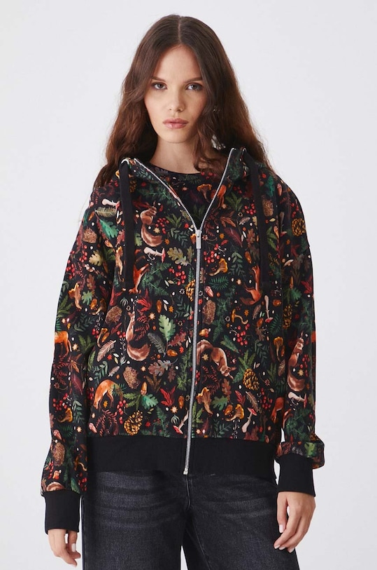 Bluza damska z kapturem wzorzysta kolor multicolor RW24.BLD052 czarny RW24