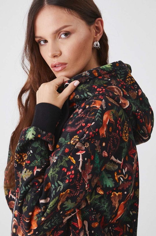 Bluza damska z kapturem wzorzysta kolor multicolor czarny RW24.BLD052