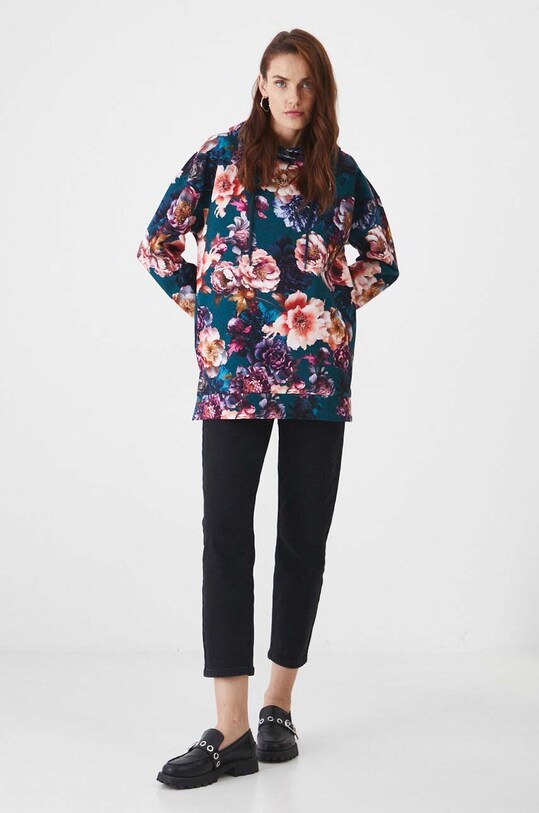 Bluza damska z kapturem w kwiaty kolor turkusowy RW24.BLD400 turkusowy RW24