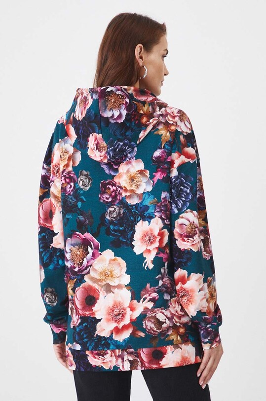 Odzież Bluza damska z kapturem w kwiaty kolor turkusowy RW24.BLD400 turkusowy