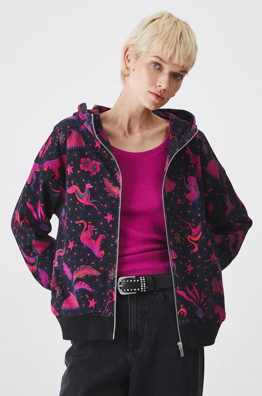 Bluza damska z kapturem wzorzysta kolor czarny wzorzyste czarny RW24.BLD602