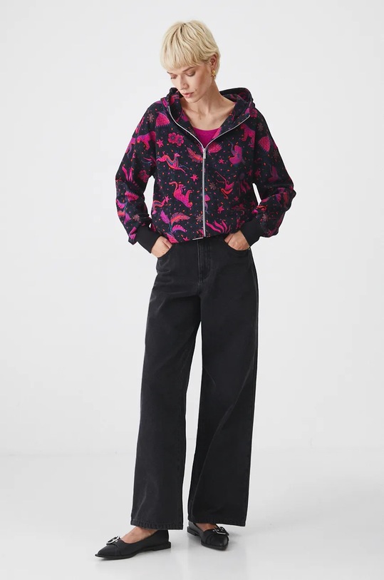 Bluza damska z kapturem wzorzysta kolor czarny RW24.BLD602 czarny RW24