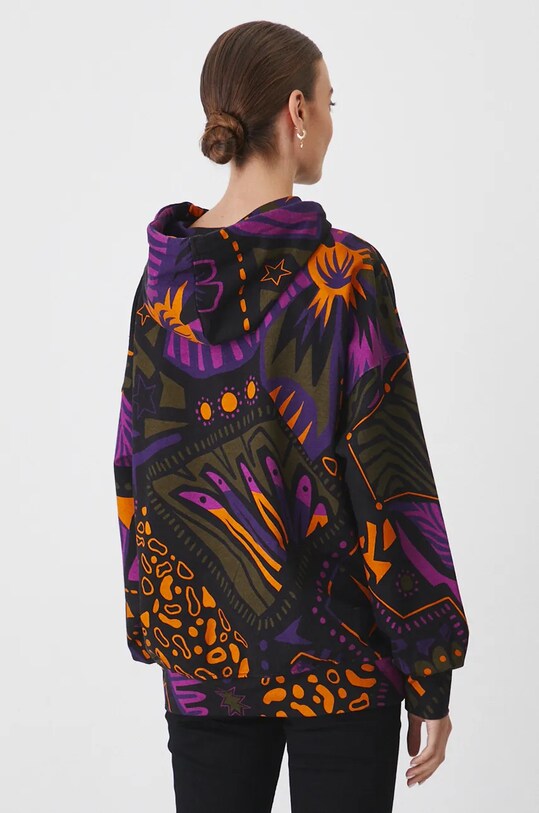Odzież Bluza damska oversize wzorzysta kolor multicolor RW24.BLD604 czarny