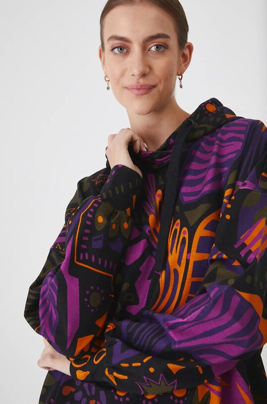 Bluza damska oversize wzorzysta kolor multicolor czarny RW24.BLD604