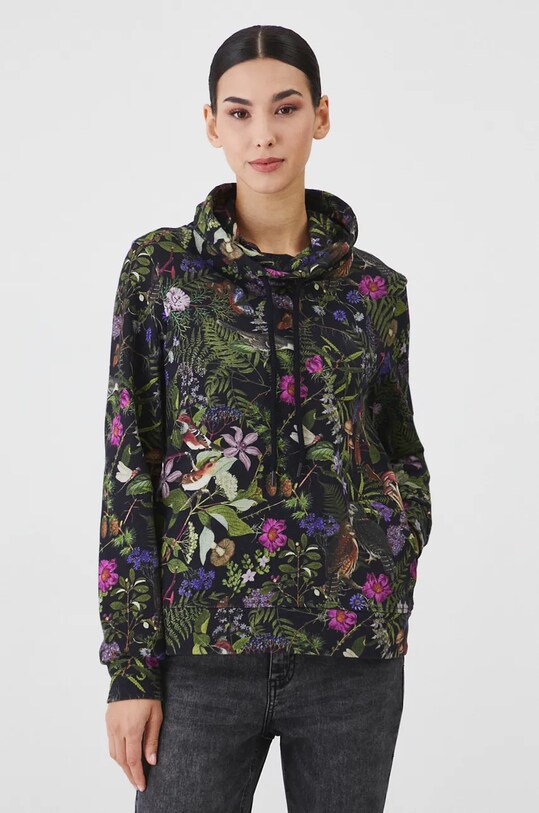 Bluza bawełniana damska wzorzysta kolor czarny wzorzyste czarny RW24.BLD701
