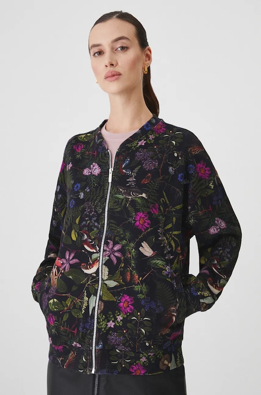 Mikina dámska vzorovaná čierna farba bez kapucne čierna RW24.BLD702