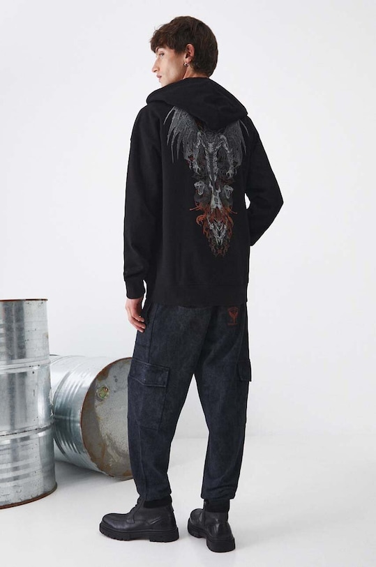 Bluza męska z kapturem z nadrukiem kolor czarny pozostałe czarny RW24.BLM502