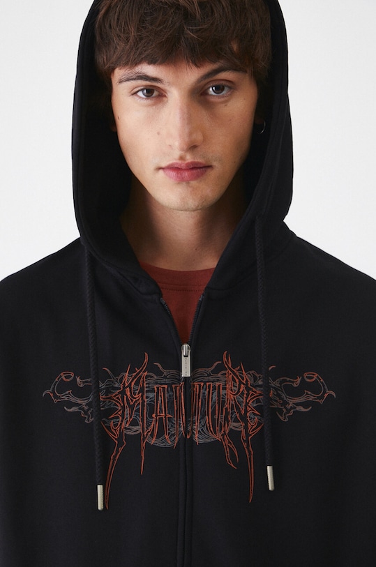 Bluza męska z kapturem z nadrukiem kolor czarny czarny RW24.BLM502