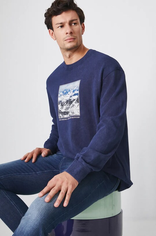 Bluza męska z efektem sprania kolor granatowy bawełna granatowy RW24.BLM908