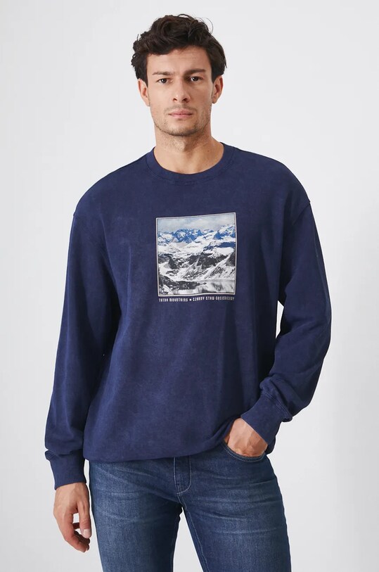 Bluza męska z efektem sprania kolor granatowy granatowy RW24.BLM908