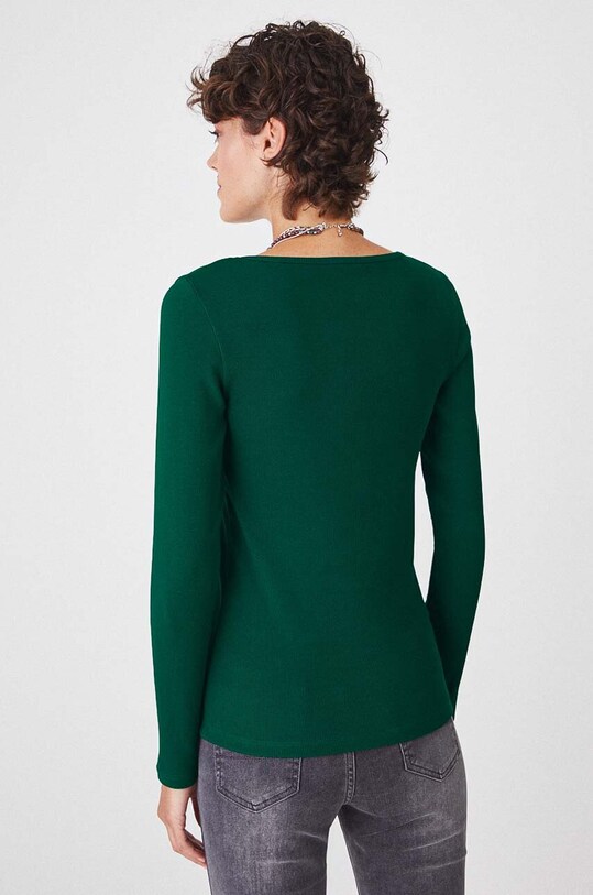 Odzież Longsleeve bawełniany damski z domieszką elastanu prążkowany kolor zielony RW24.BUD030 turkusowy