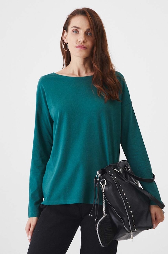 Longsleeve bawełniany z domieszką elastanu kolor zielony gładkie zielony RW24.BUD041