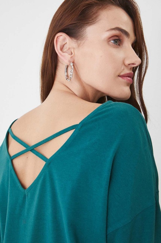 Longsleeve bawełniany z domieszką elastanu kolor zielony zielony RW24.BUD041