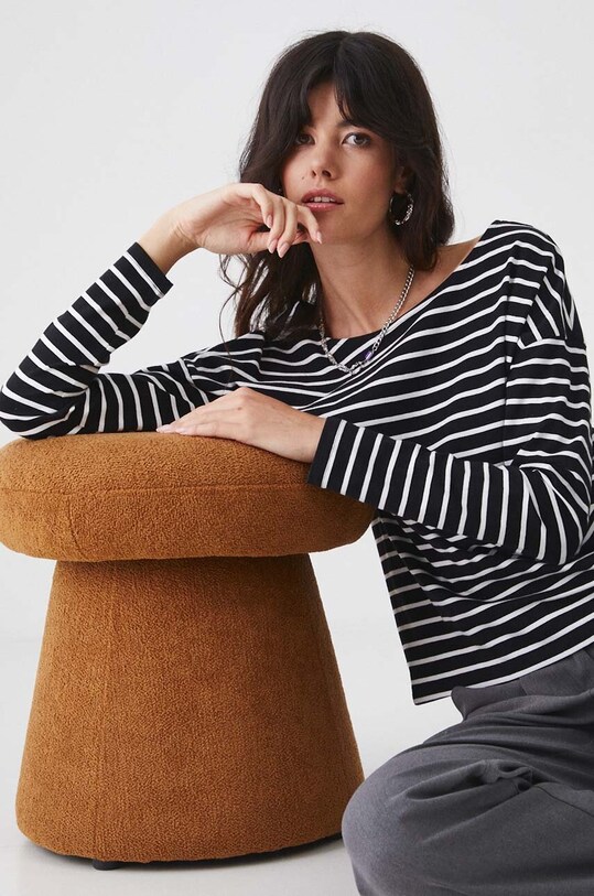 Longsleeve bawełniany z domieszką elastanu kolor czarny z elastanem czarny RW24.BUD041