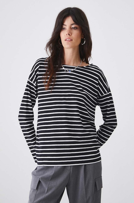 Longsleeve bawełniany z domieszką elastanu kolor czarny RW24.BUD041