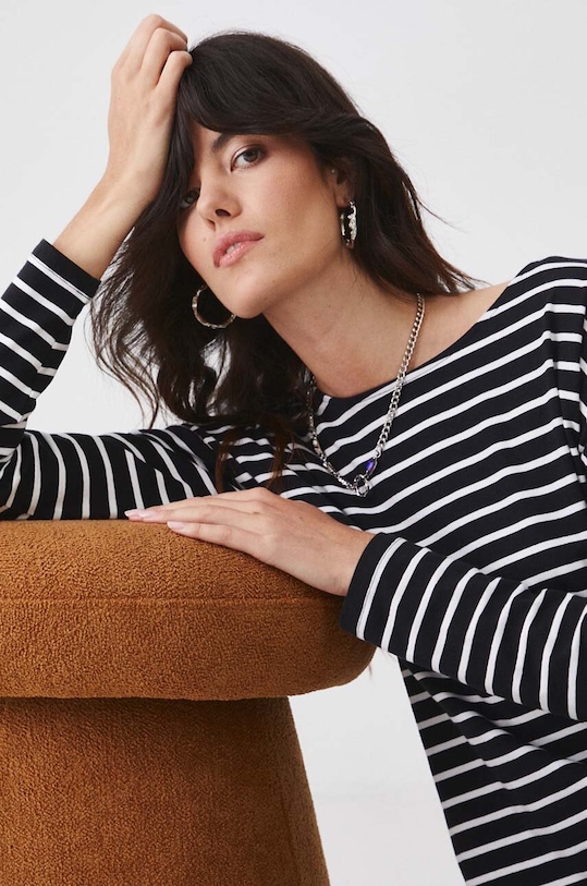 Longsleeve bawełniany z domieszką elastanu kolor czarny RW24.BUD041