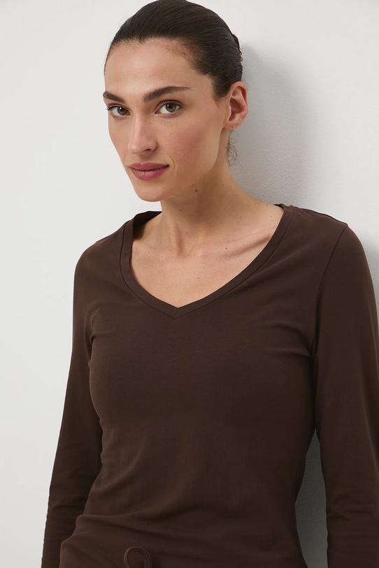Longsleeve bawełniany damski z domieszką elastanu kolor brązowy RW24.BUD060 brązowy