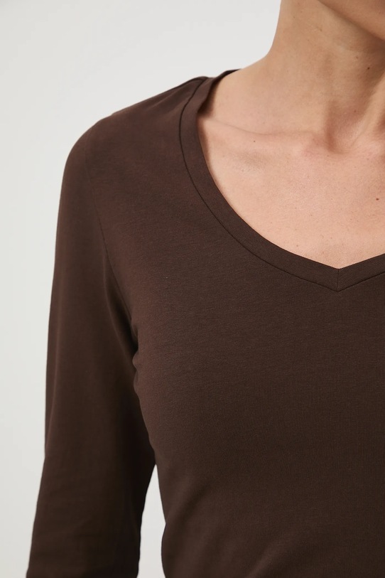 Longsleeve bawełniany damski z domieszką elastanu kolor brązowy RW24.BUD060