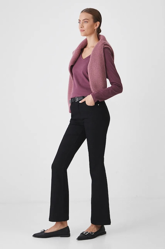 Longsleeve bawełniany damski z domieszką elastanu kolor fioletowy z elastanem fioletowy RW24.BUD060