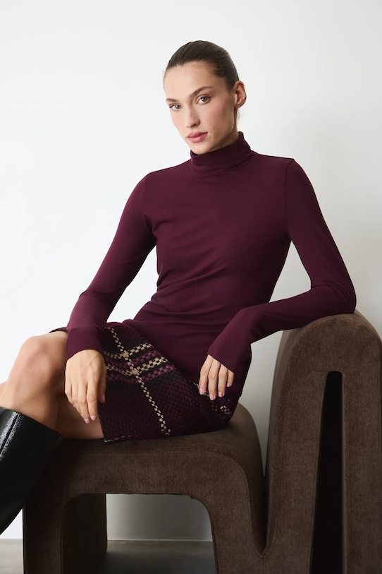 Longsleeve damski gładki z elastanem bordowy RW24.BUD071