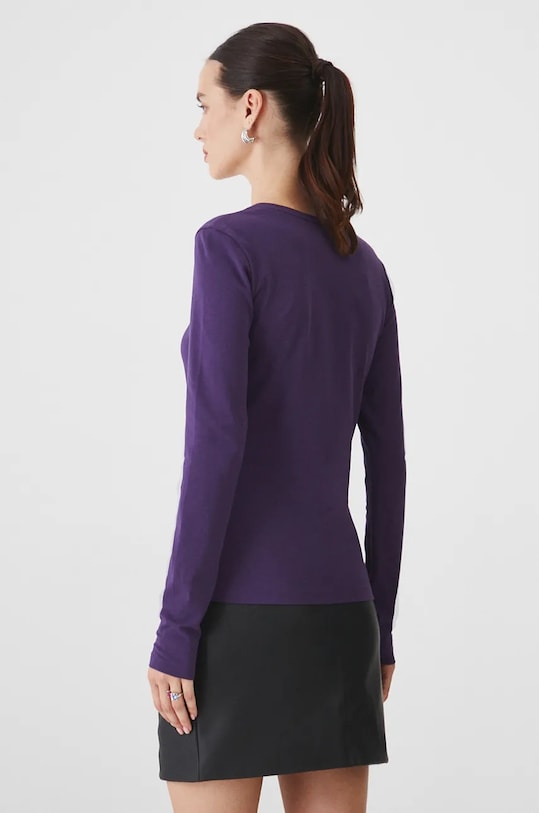 Oblečenie Bavlnené tričko s dlhým rukávom s prímesou elastanu, hladká fialová farba RW24.BUD072 fialová