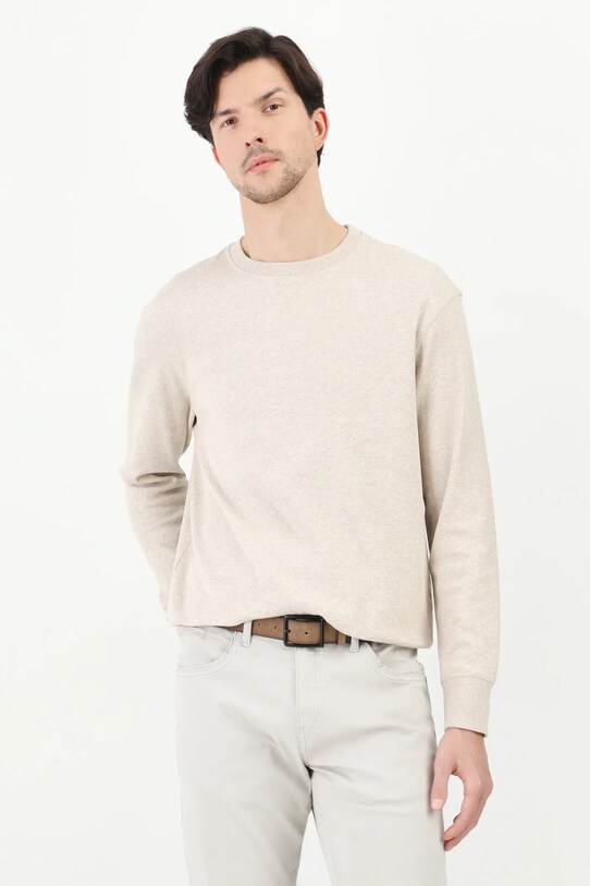 Longsleeve męski z fakturą kolor beżowy melanż beżowy RW24.BUM051