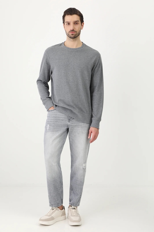 Longsleeve męski z fakturą kolor szary melanż szary RW24.BUM051