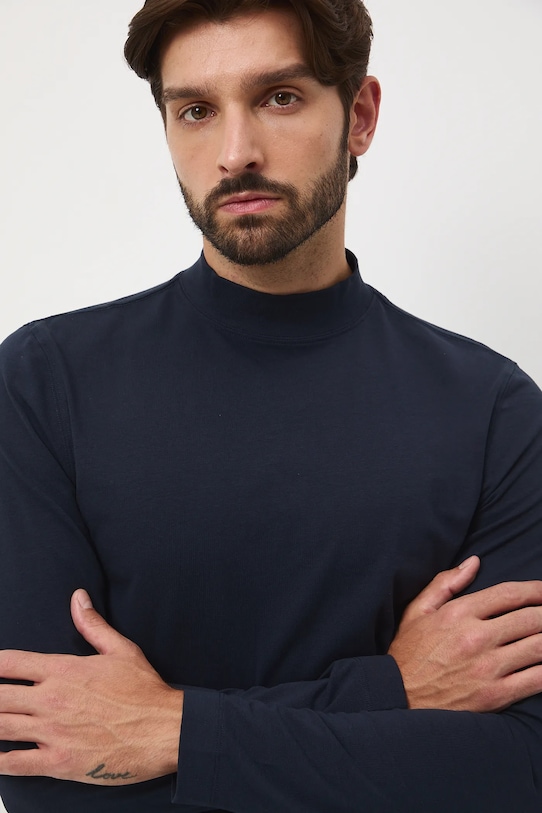 Longsleeve bawełniany męski z domieszką elastanu gładki kolor granatowy granatowy RW24.BUM060