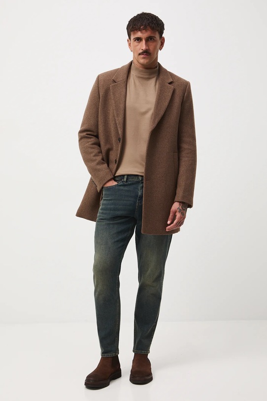Longsleeve bawełniany męski z domieszką elastanu gładki kolor brązowy RW24.BUM060 brązowy RW24