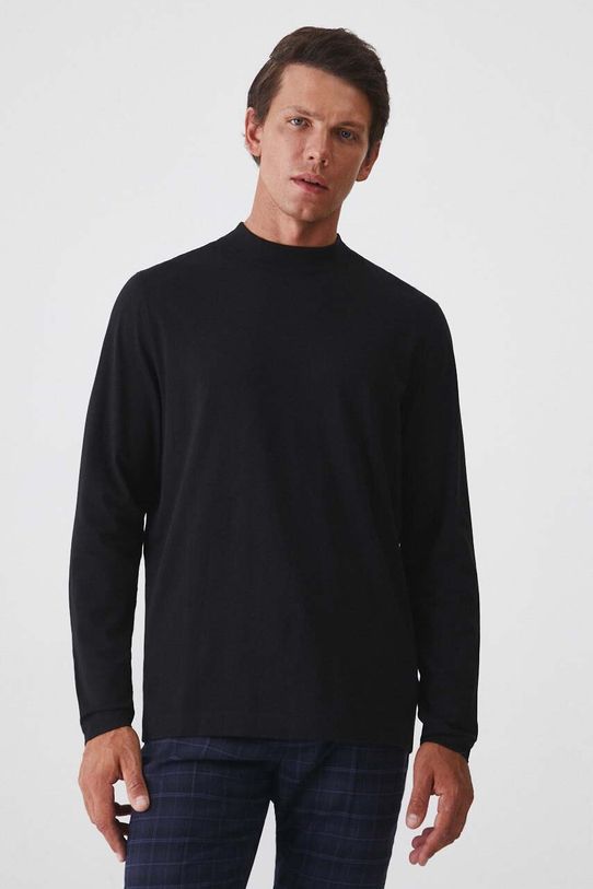 Longsleeve bawełniany męski z domieszką elastanu gładki kolor czarny z elastanem czarny RW24.BUM060