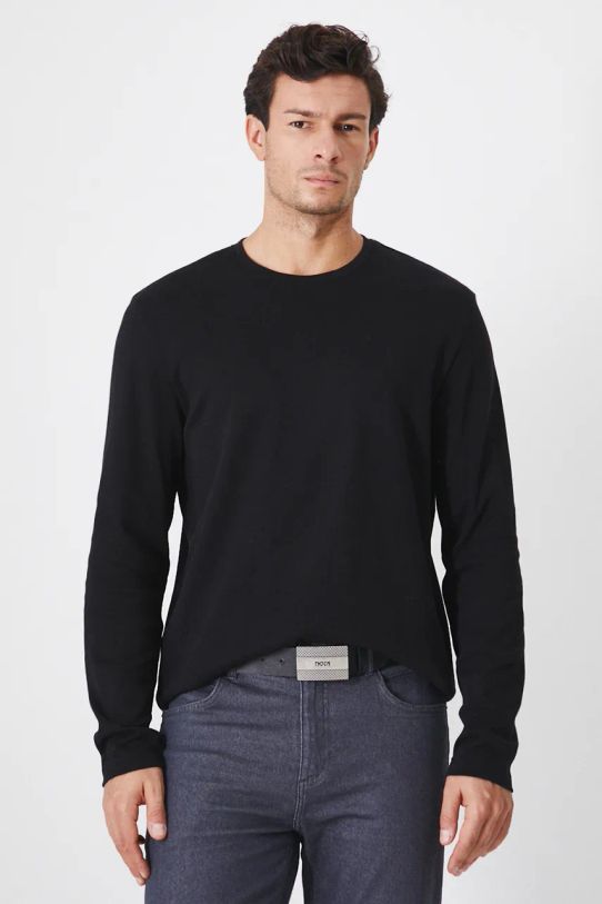 Longsleeve bawełniany męski interlock gładki kolor czarny bawełna czarny RW24.BUM090