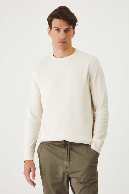 Bavlnené tričko s dlhým rukávom pánske hladké béžová farba jednofarebný béžová RW24.BUM300