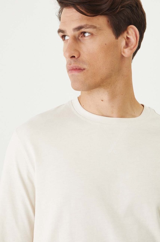 Bavlnené tričko s dlhým rukávom pánske hladké béžová farba béžová RW24.BUM300