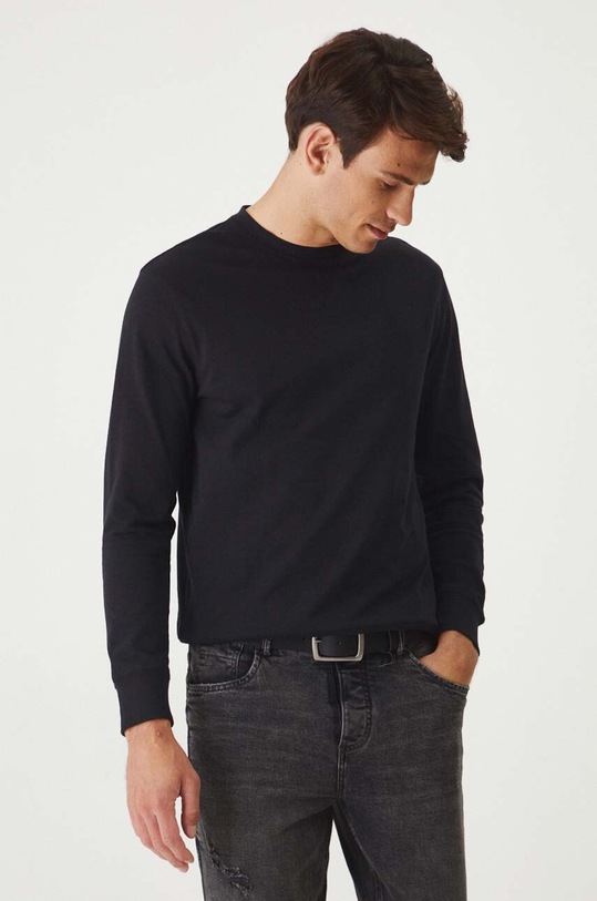 Longsleeve bawełniany męski gładki kolor czarny bawełna czarny RW24.BUM300