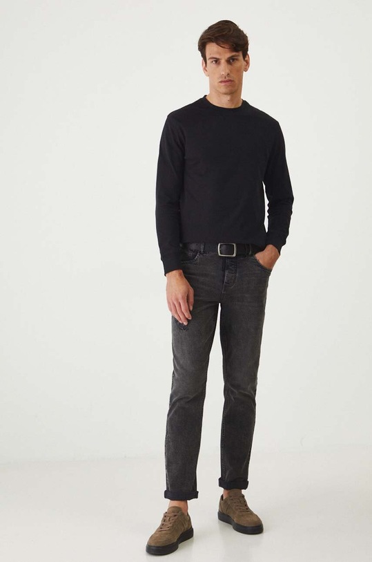 Longsleeve bawełniany męski gładki kolor czarny RW24.BUM300 czarny RW24