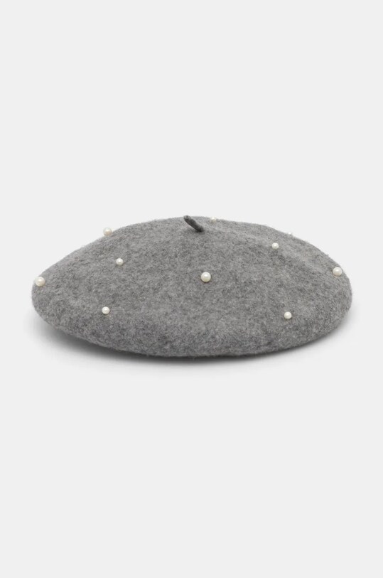 Beret wełniany damski z ozdobną aplikacją kolor szary RW24.CAD401 szary RW24