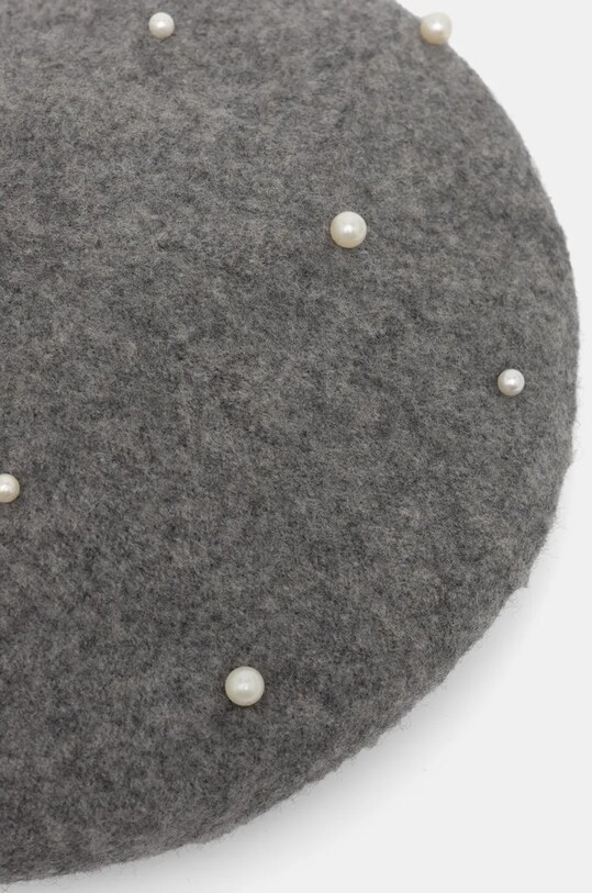 Akcesoria Beret wełniany damski z ozdobną aplikacją kolor szary RW24.CAD401 szary