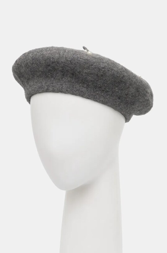 Beret wełniany damski z ozdobną aplikacją kolor szary szary RW24.CAD401