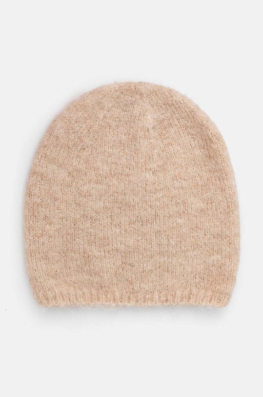 Čiapka s prímesou vlny dámska béžová farba stredne hrubá béžová RW24.CAD506