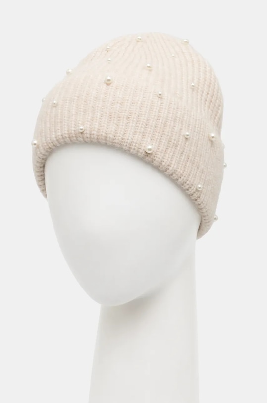 Czapka z domieszką wełny damska beanie z aplikacją kolor beżowy RW24.CAD600 beżowy RW24